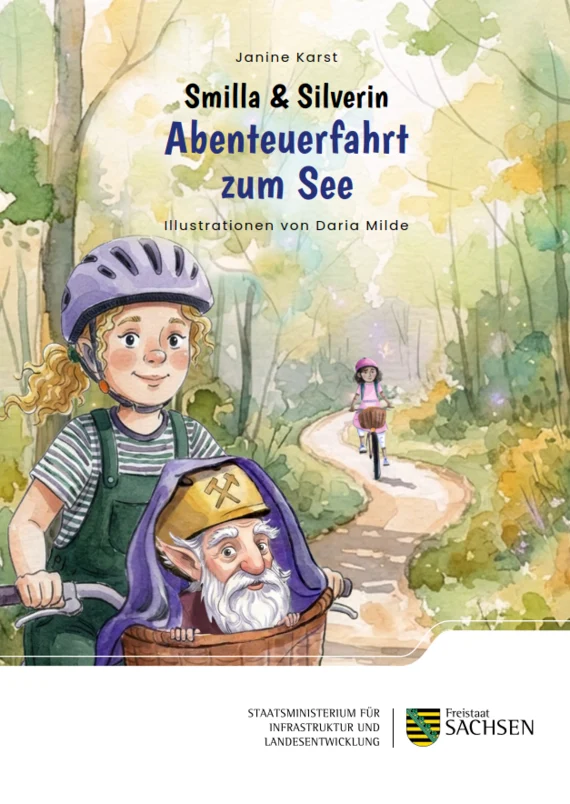 Ein Mädchen und ein Berggeist machen einen Ausflug mit dem Fahrrad
